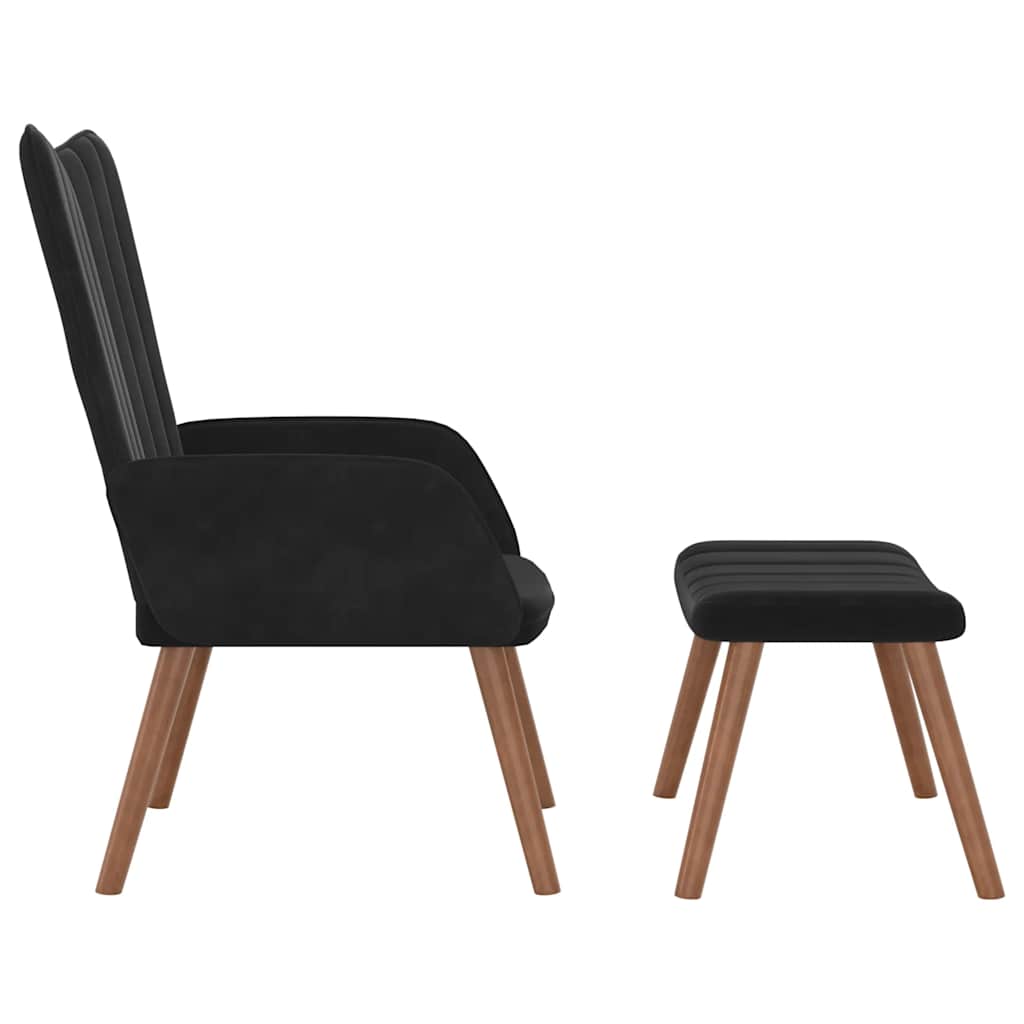 vidaXL Scaun de relaxare cu taburet, negru, catifea vidaXL Scaun de relaxare cu taburet, negru, catifea