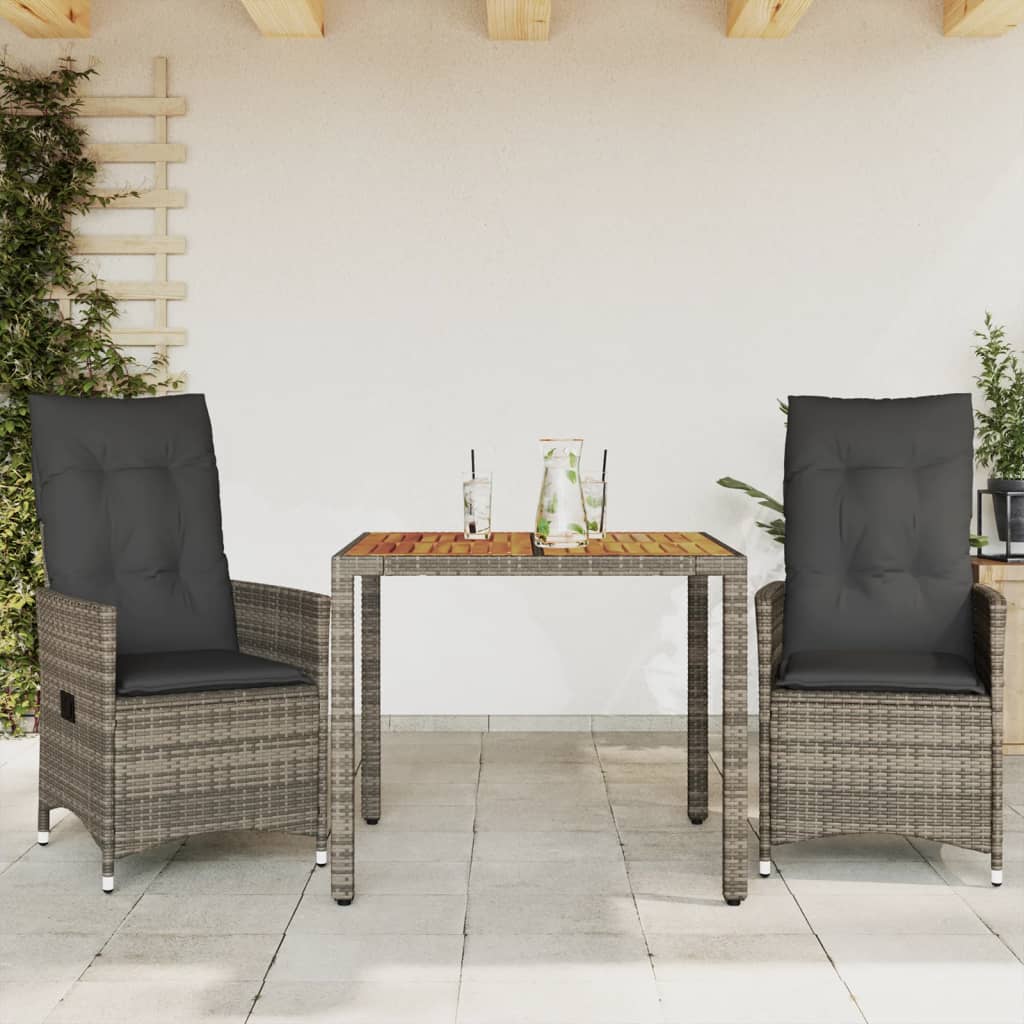 vidaXL Set bistro de grădină cu perne, 3 piese, gri, poliratan vidaXL Set bistro de grădină cu perne, 3 piese, gri, poliratan