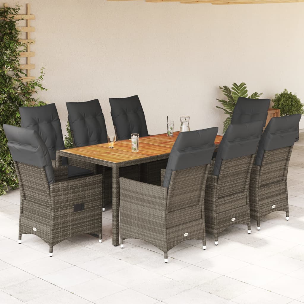 vidaXL Set mobilier grădină cu perne, 9 piese, gri, poliratan