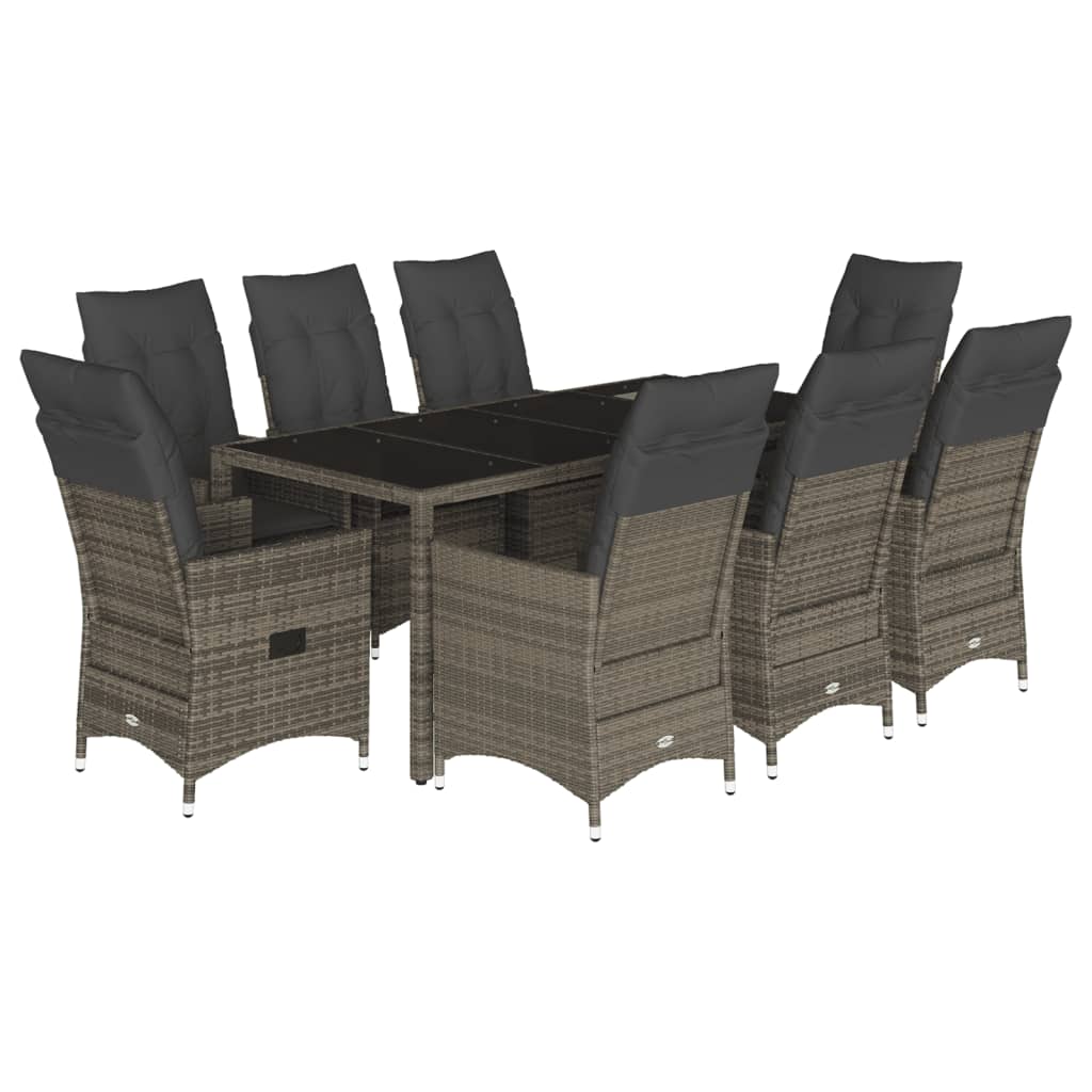 vidaXL Set mobilier grădină cu perne, 9 piese, gri, poliratan