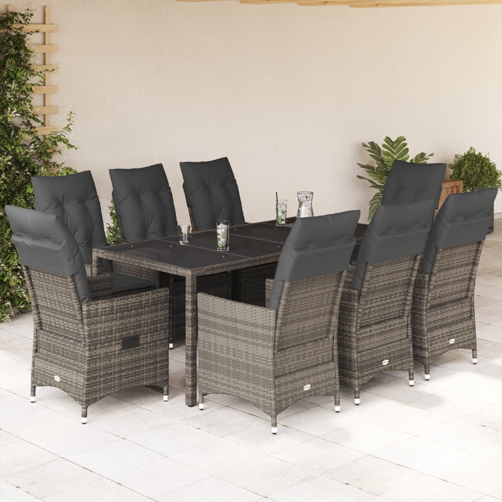 vidaXL Set mobilier grădină cu perne, 9 piese, gri, poliratan vidaXL Set mobilier grădină cu perne, 9 piese, gri, poliratan
