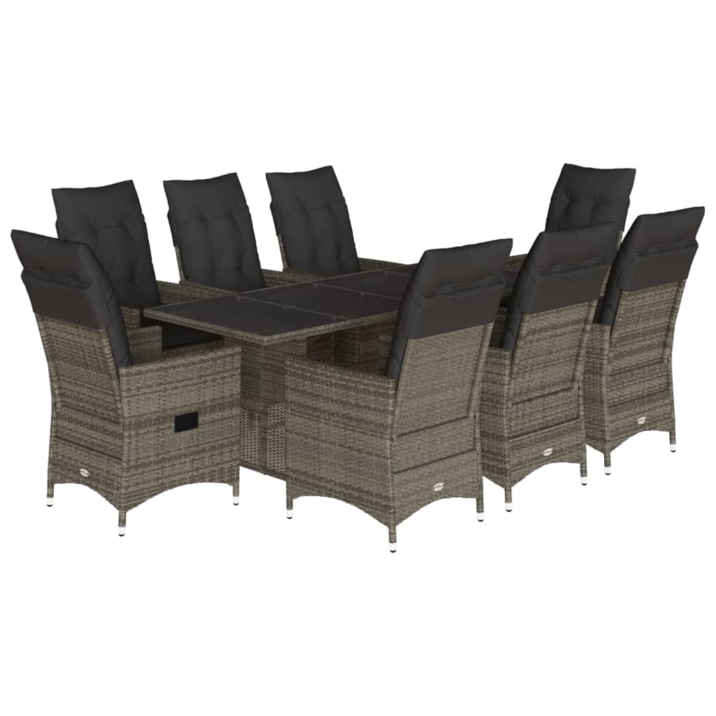 vidaXL Set mobilier grădină cu perne, 9 piese, gri, poliratan