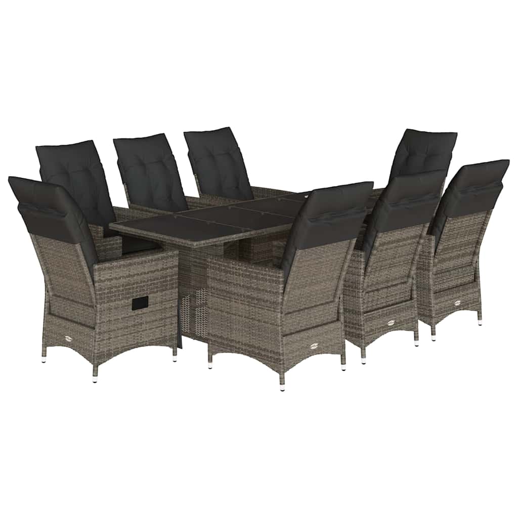 vidaXL Set mobilier grădină cu perne, 9 piese, gri, poliratan