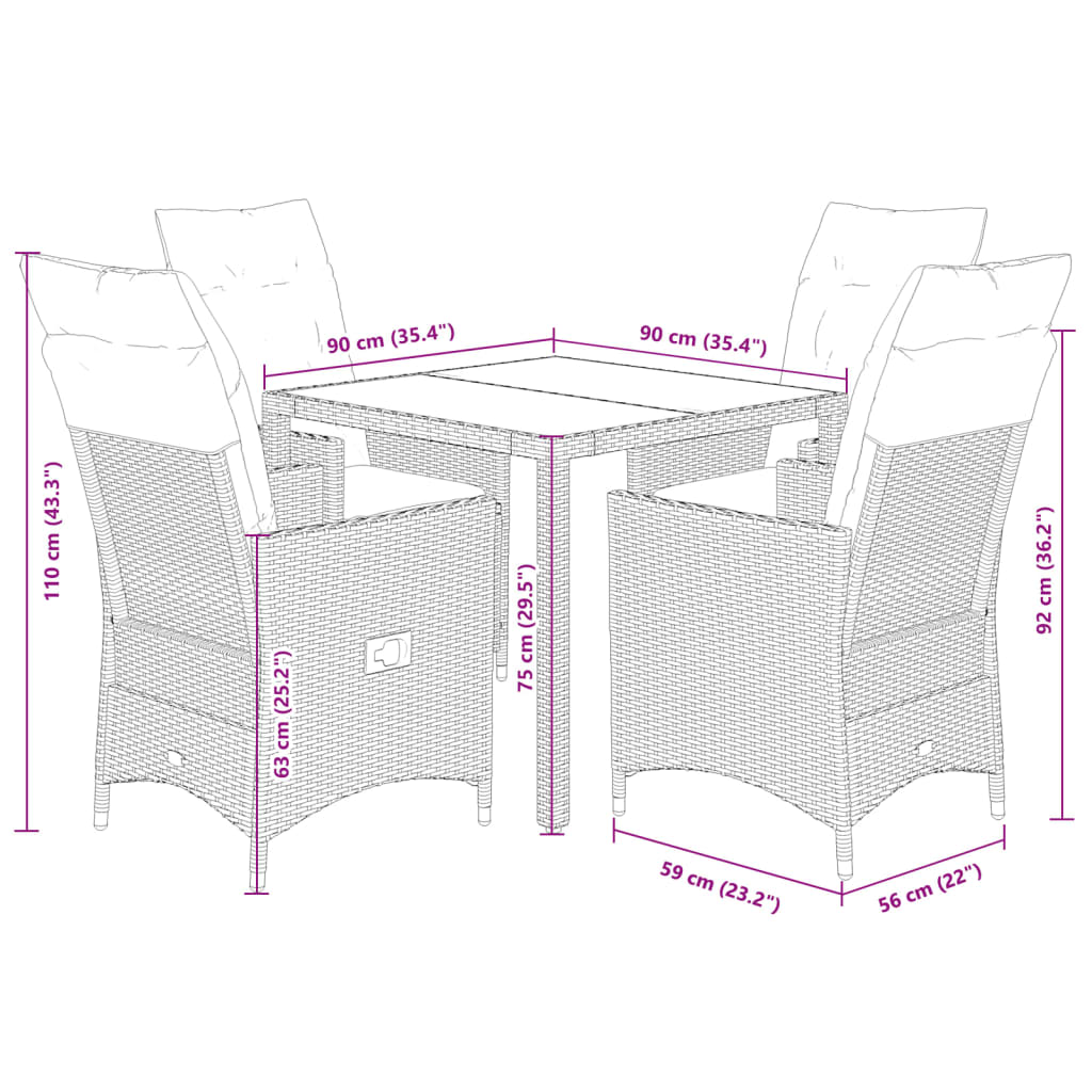 vidaXL Set mobilier de grădină, 5 piese, cu perne, maro, poliratan vidaXL Set mobilier de grădină, 5 piese, cu perne, maro, poliratan