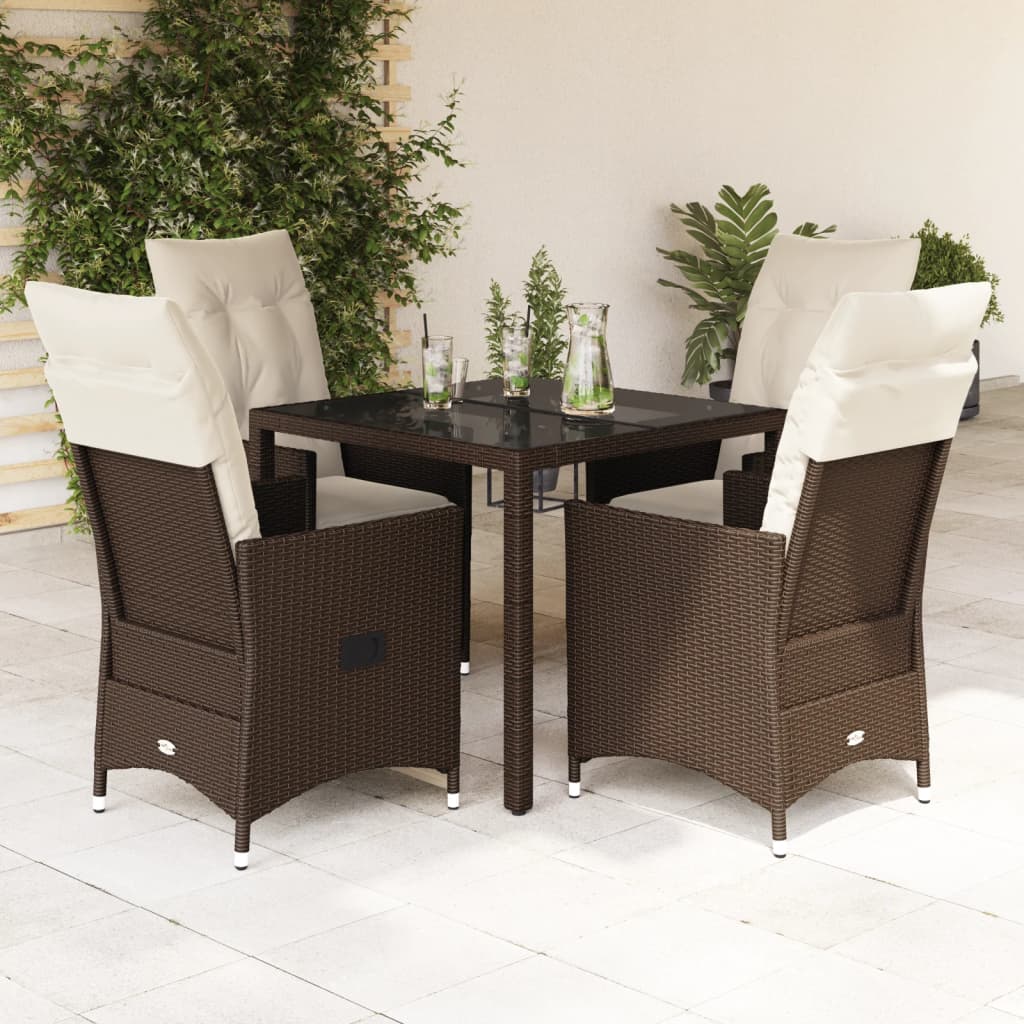 vidaXL Set mobilier de grădină, 5 piese, cu perne, maro, poliratan vidaXL Set mobilier de grădină, 5 piese, cu perne, maro, poliratan