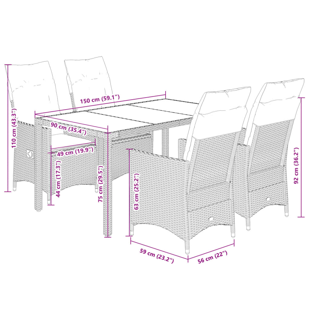 vidaXL Set mobilier de grădină, 5 piese, cu perne, maro, poliratan vidaXL Set mobilier de grădină, 5 piese, cu perne, maro, poliratan
