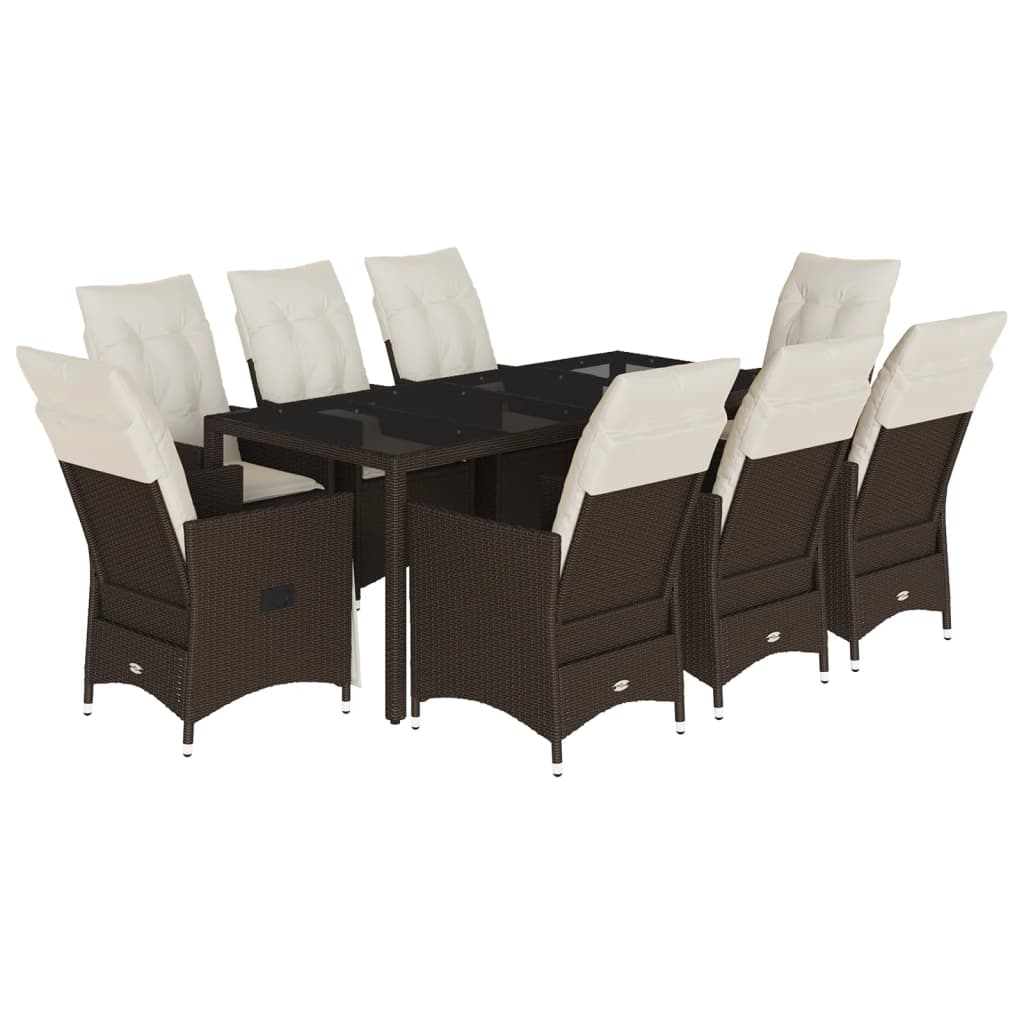 vidaXL Set mobilier de grădină cu perne, 9 piese, maro, poliratan