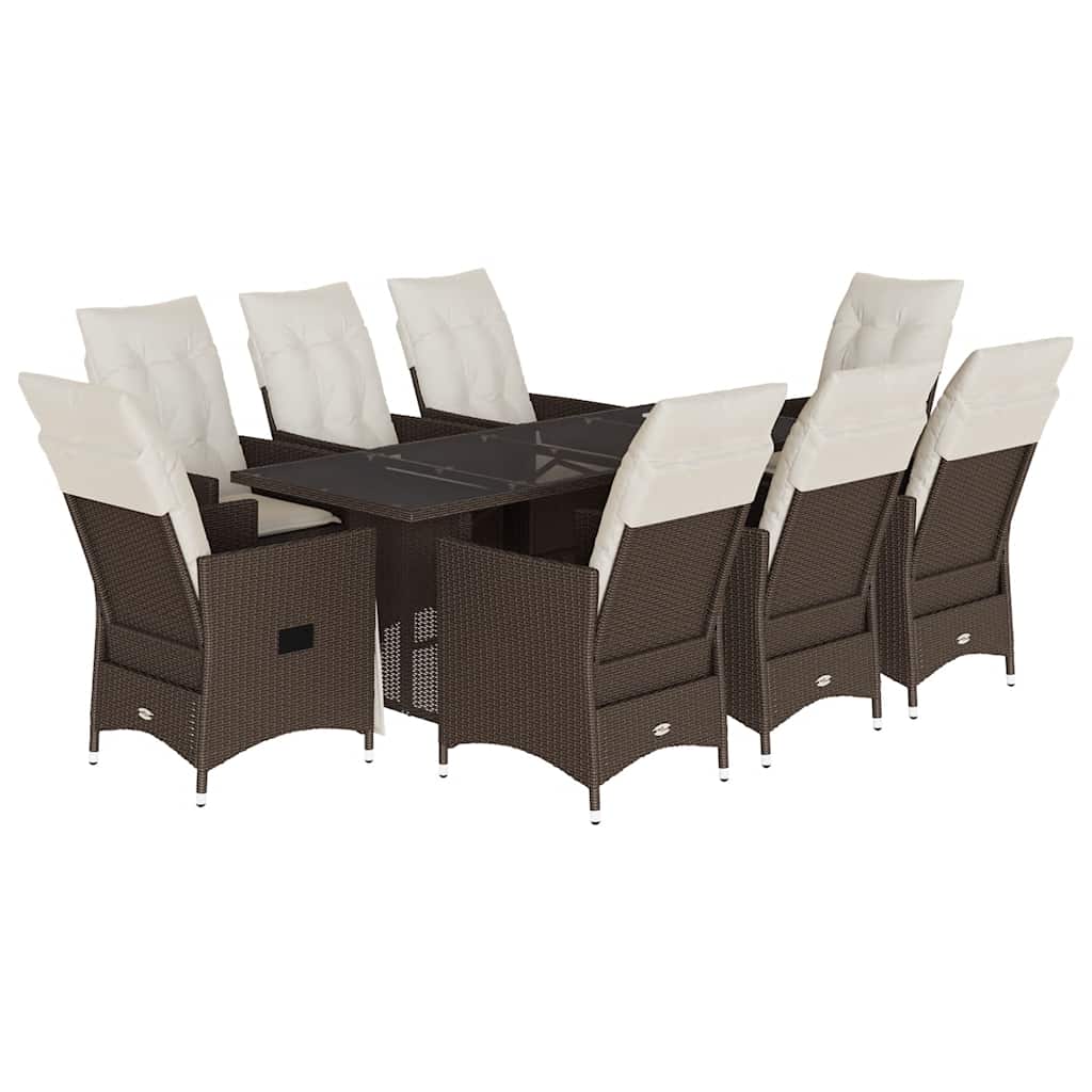 vidaXL Set mobilier de grădină cu perne, 9 piese, maro, poliratan