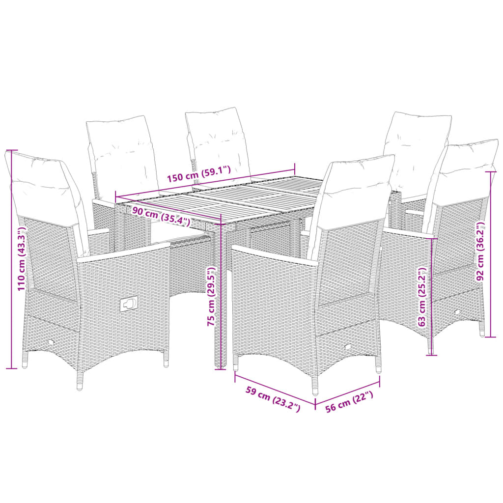 vidaXL Set mobilier de grădină cu perne, 7 piese, negru, poliratan vidaXL Set mobilier de grădină cu perne, 7 piese, negru, poliratan