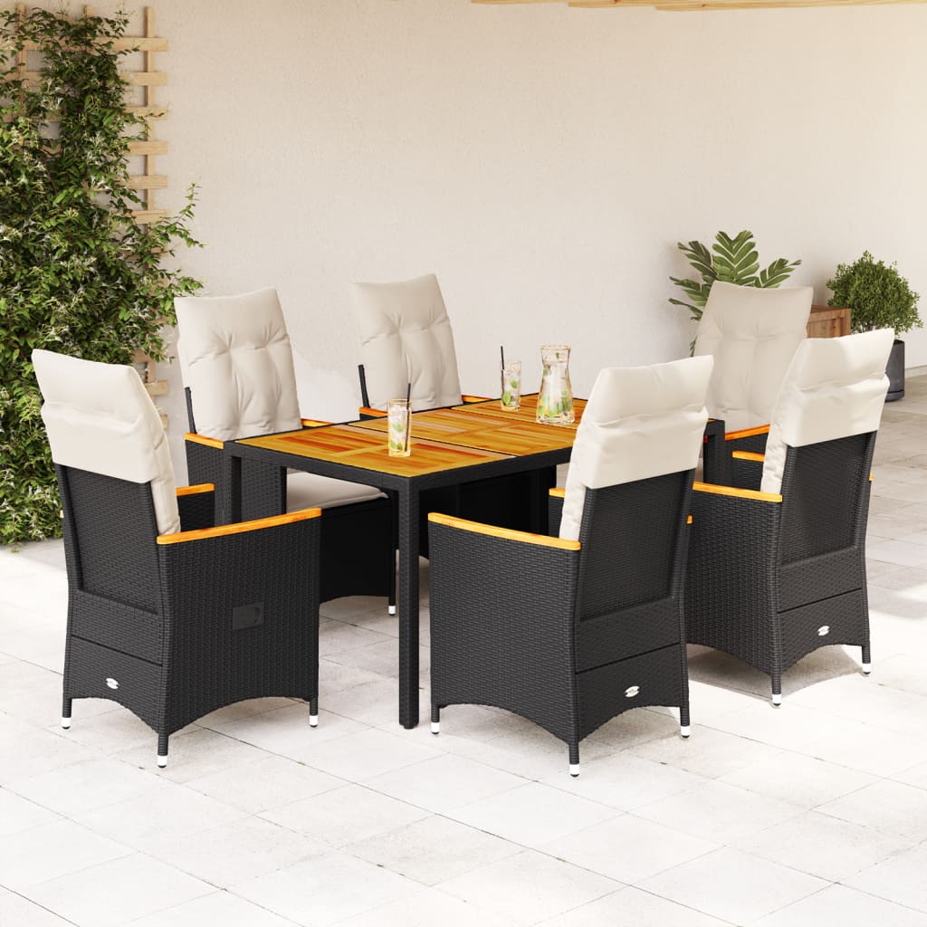 vidaXL Set mobilier de grădină cu perne, 7 piese, negru, poliratan vidaXL Set mobilier de grădină cu perne, 7 piese, negru, poliratan
