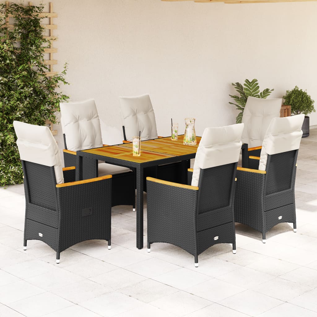 vidaXL Set mobilier de grădină cu perne, 7 piese, negru, poliratan vidaXL Set mobilier de grădină cu perne, 7 piese, negru, poliratan