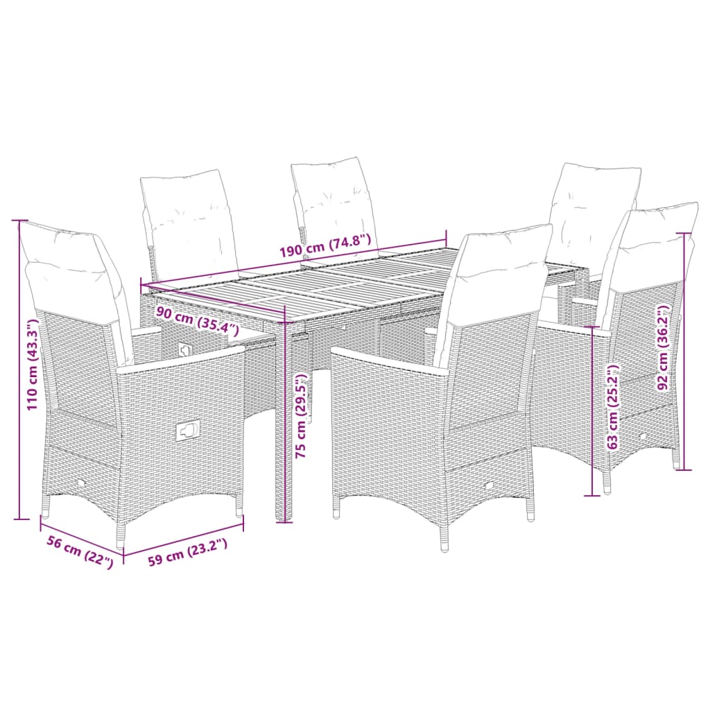 vidaXL Set mobilier de grădină cu perne, 7 piese, negru, poliratan vidaXL Set mobilier de grădină cu perne, 7 piese, negru, poliratan
