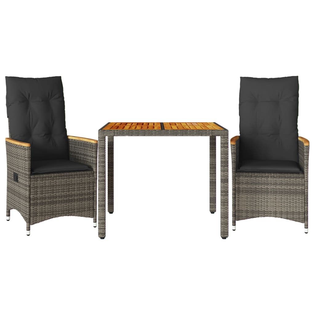 vidaXL Set bistro de grădină cu perne, 3 piese, gri, poliratan vidaXL Set bistro de grădină cu perne, 3 piese, gri, poliratan