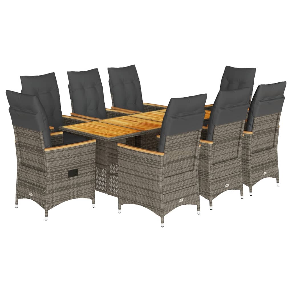 vidaXL Set mobilier grădină cu perne, 9 piese, gri, poliratan