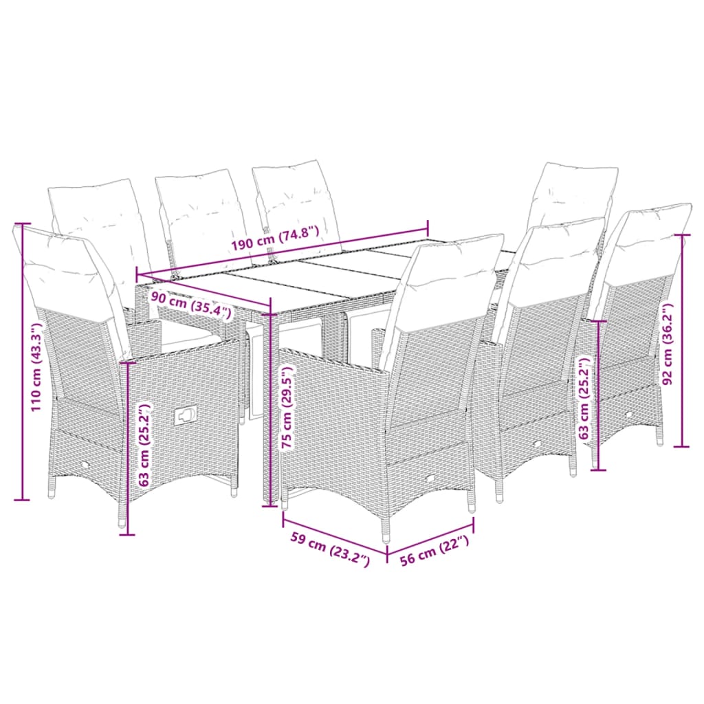 vidaXL Set mobilier de grădină cu perne, 9 piese, negru, poliratan vidaXL Set mobilier de grădină cu perne, 9 piese, negru, poliratan