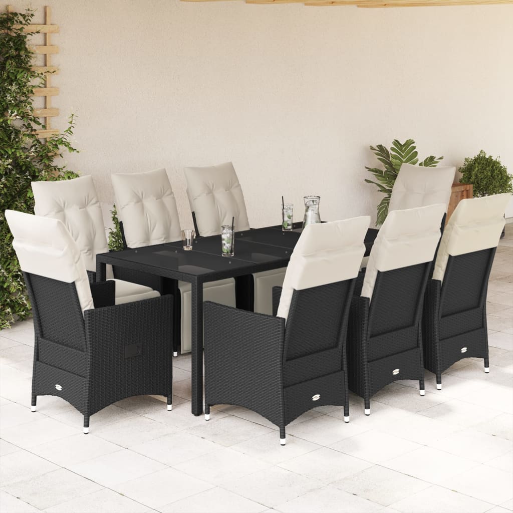 vidaXL Set mobilier de grădină cu perne, 9 piese, negru, poliratan vidaXL Set mobilier de grădină cu perne, 9 piese, negru, poliratan