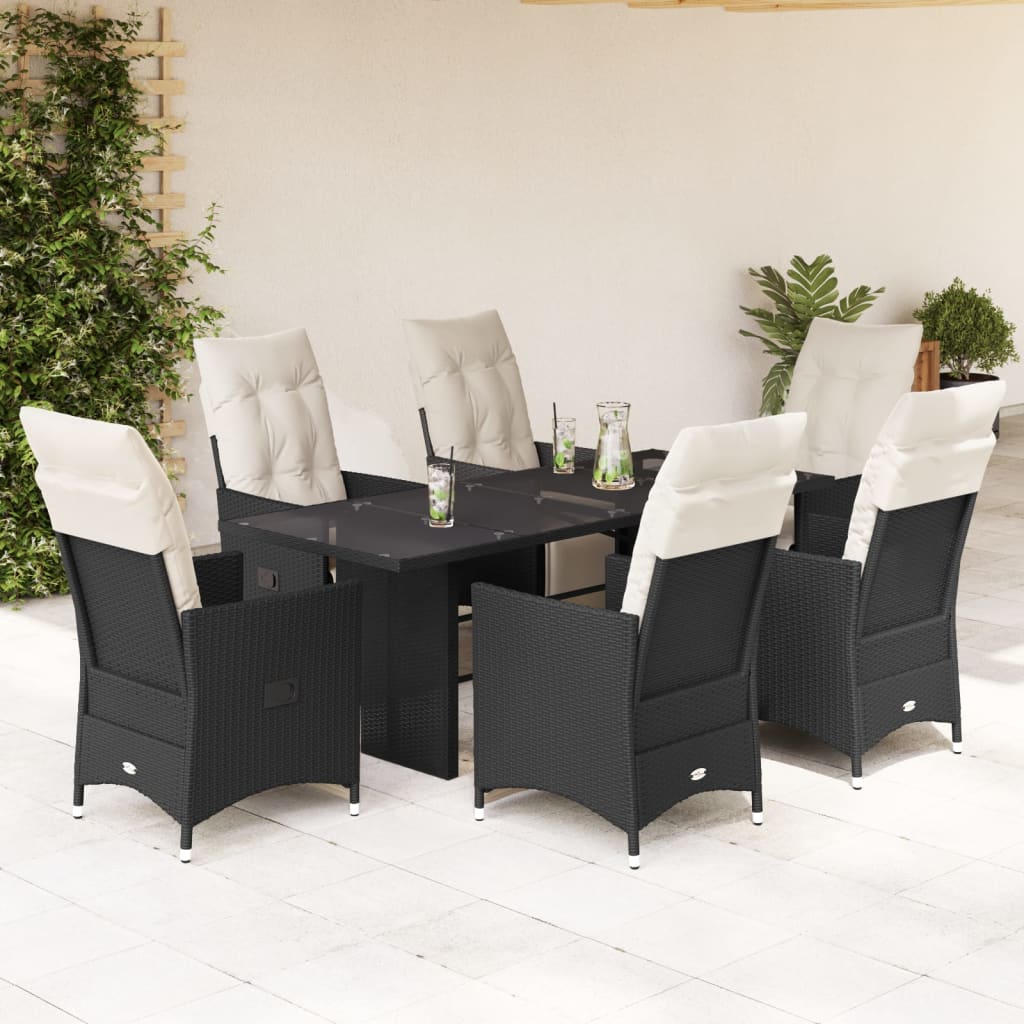 vidaXL Set mobilier de grădină cu perne, 7 piese, negru, poliratan vidaXL Set mobilier de grădină cu perne, 7 piese, negru, poliratan