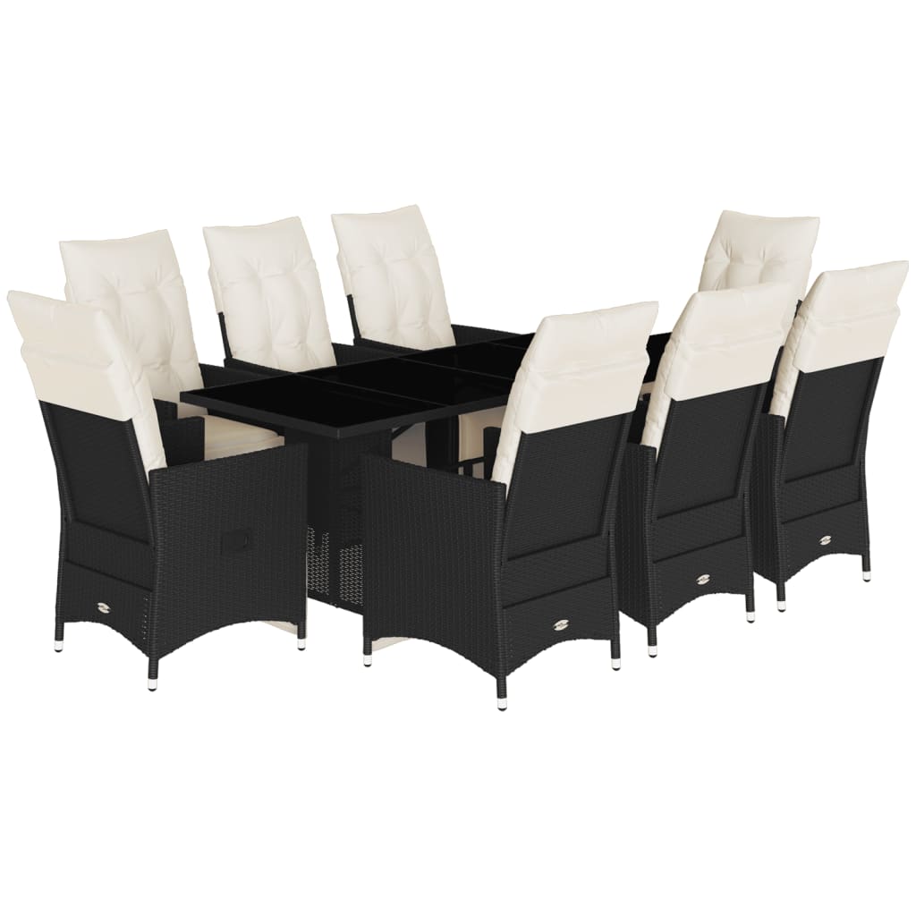 vidaXL Set mobilier de grădină cu perne, 9 piese, negru, poliratan