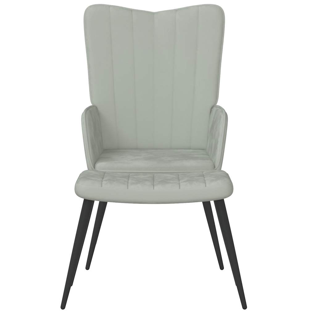 vidaXL Scaun de relaxare cu taburet, gri deschis, catifea vidaXL Scaun de relaxare cu taburet, gri deschis, catifea