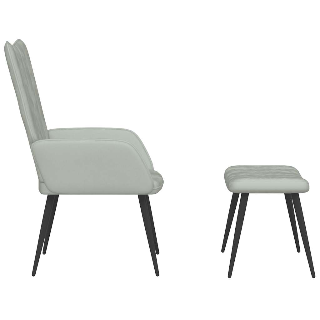 vidaXL Scaun de relaxare cu taburet, gri deschis, catifea vidaXL Scaun de relaxare cu taburet, gri deschis, catifea