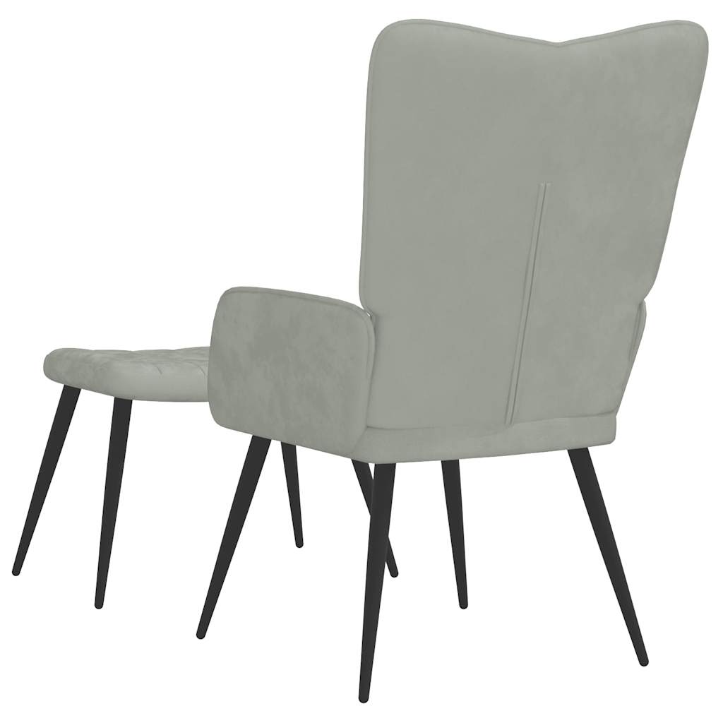 vidaXL Scaun de relaxare cu taburet, gri deschis, catifea vidaXL Scaun de relaxare cu taburet, gri deschis, catifea