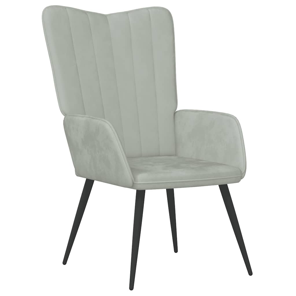 vidaXL Scaun de relaxare cu taburet, gri deschis, catifea vidaXL Scaun de relaxare cu taburet, gri deschis, catifea