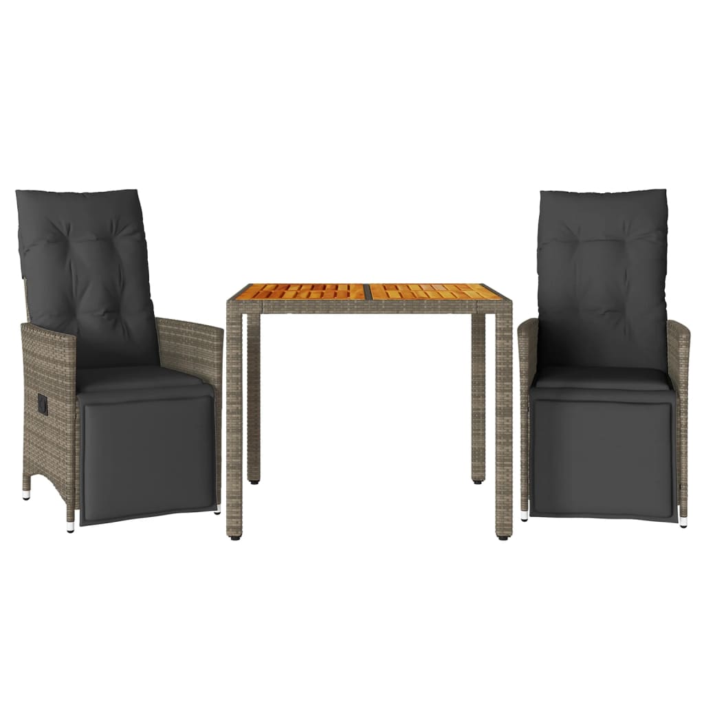 vidaXL Set bistro de grădină cu perne, 3 piese, gri, poliratan vidaXL Set bistro de grădină cu perne, 3 piese, gri, poliratan