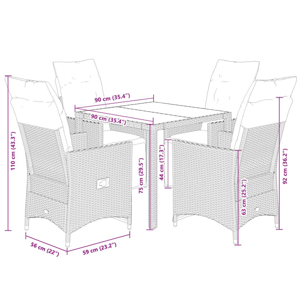 vidaXL Set bistro de grădină cu perne, 5 piese, gri, poliratan vidaXL Set bistro de grădină cu perne, 5 piese, gri, poliratan