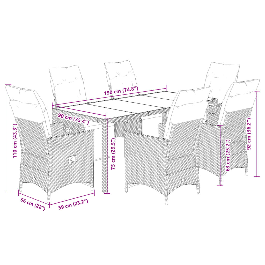 vidaXL Set bistro de grădină cu perne, 7 piese, gri, poliratan vidaXL Set bistro de grădină cu perne, 7 piese, gri, poliratan