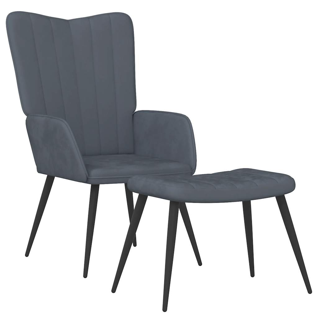 vidaXL Scaun de relaxare cu taburet, gri închis, catifea vidaXL Scaun de relaxare cu taburet, gri închis, catifea