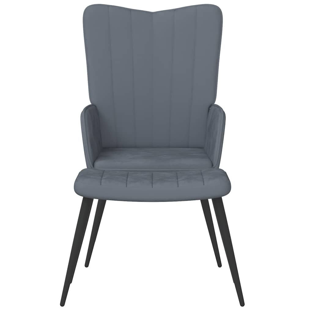 vidaXL Scaun de relaxare cu taburet, gri închis, catifea vidaXL Scaun de relaxare cu taburet, gri închis, catifea