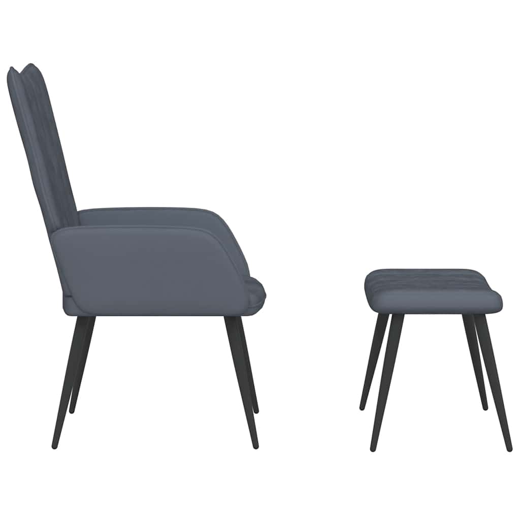 vidaXL Scaun de relaxare cu taburet, gri închis, catifea vidaXL Scaun de relaxare cu taburet, gri închis, catifea