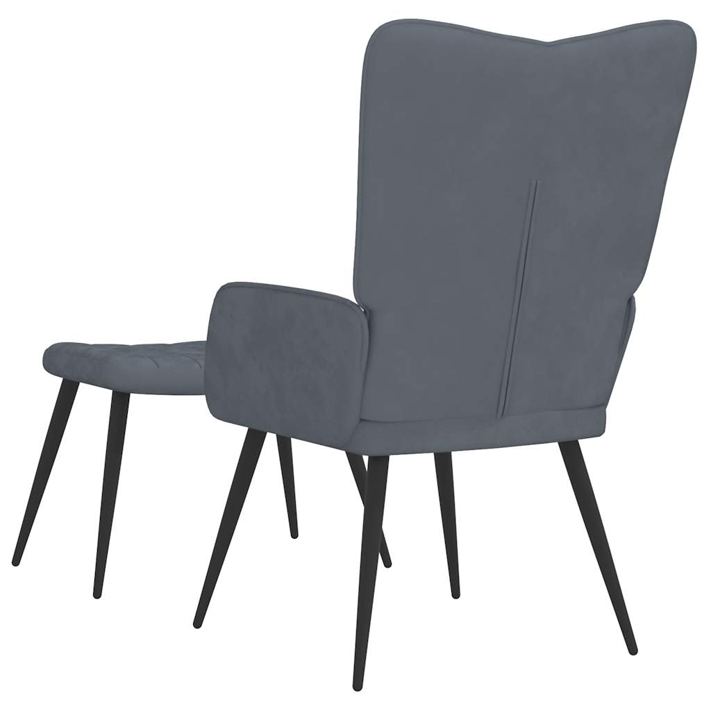 vidaXL Scaun de relaxare cu taburet, gri închis, catifea vidaXL Scaun de relaxare cu taburet, gri închis, catifea