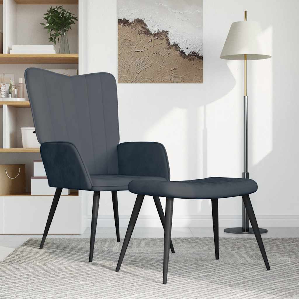 vidaXL Scaun de relaxare cu taburet, gri închis, catifea vidaXL Scaun de relaxare cu taburet, gri închis, catifea