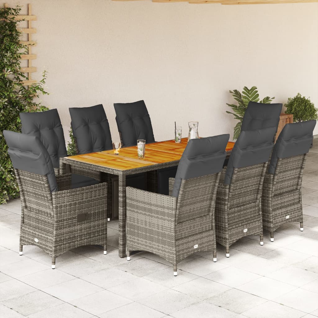 vidaXL Set bistro de grădină cu perne, 9 piese, gri, poliratan vidaXL Set bistro de grădină cu perne, 9 piese, gri, poliratan