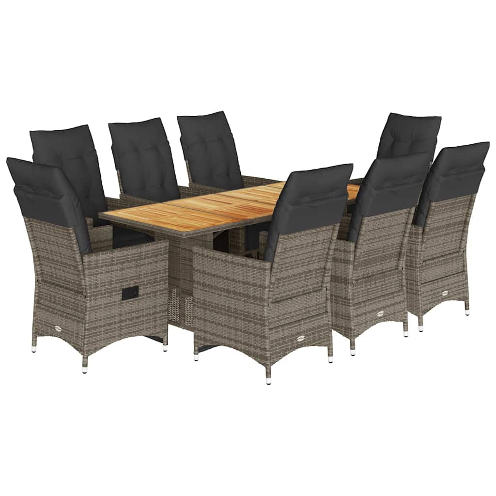 vidaXL Set bistro de grădină cu perne, 9 piese, gri, poliratan vidaXL Set bistro de grădină cu perne, 9 piese, gri, poliratan