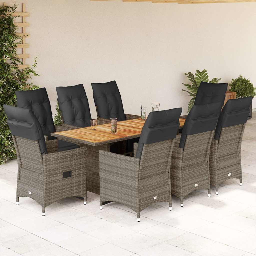 vidaXL Set bistro de grădină cu perne, 9 piese, gri, poliratan vidaXL Set bistro de grădină cu perne, 9 piese, gri, poliratan