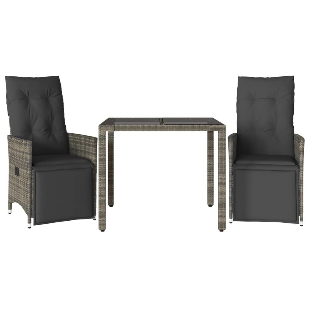 vidaXL Set bistro de grădină cu perne, 3 piese, gri, poliratan vidaXL Set bistro de grădină cu perne, 3 piese, gri, poliratan