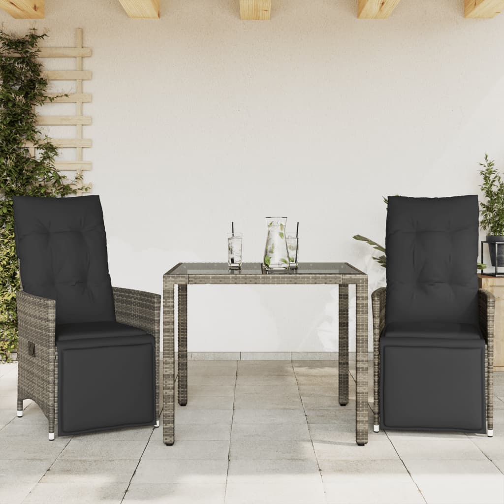 vidaXL Set bistro de grădină cu perne, 3 piese, gri, poliratan vidaXL Set bistro de grădină cu perne, 3 piese, gri, poliratan