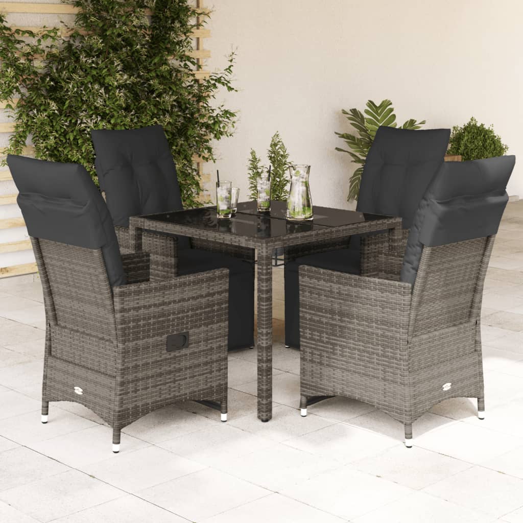 vidaXL Set bistro de grădină cu perne, 5 piese, gri, poliratan vidaXL Set bistro de grădină cu perne, 5 piese, gri, poliratan