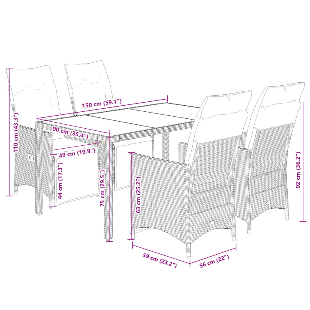 vidaXL Set bistro de grădină cu perne, 5 piese, gri, poliratan vidaXL Set bistro de grădină cu perne, 5 piese, gri, poliratan