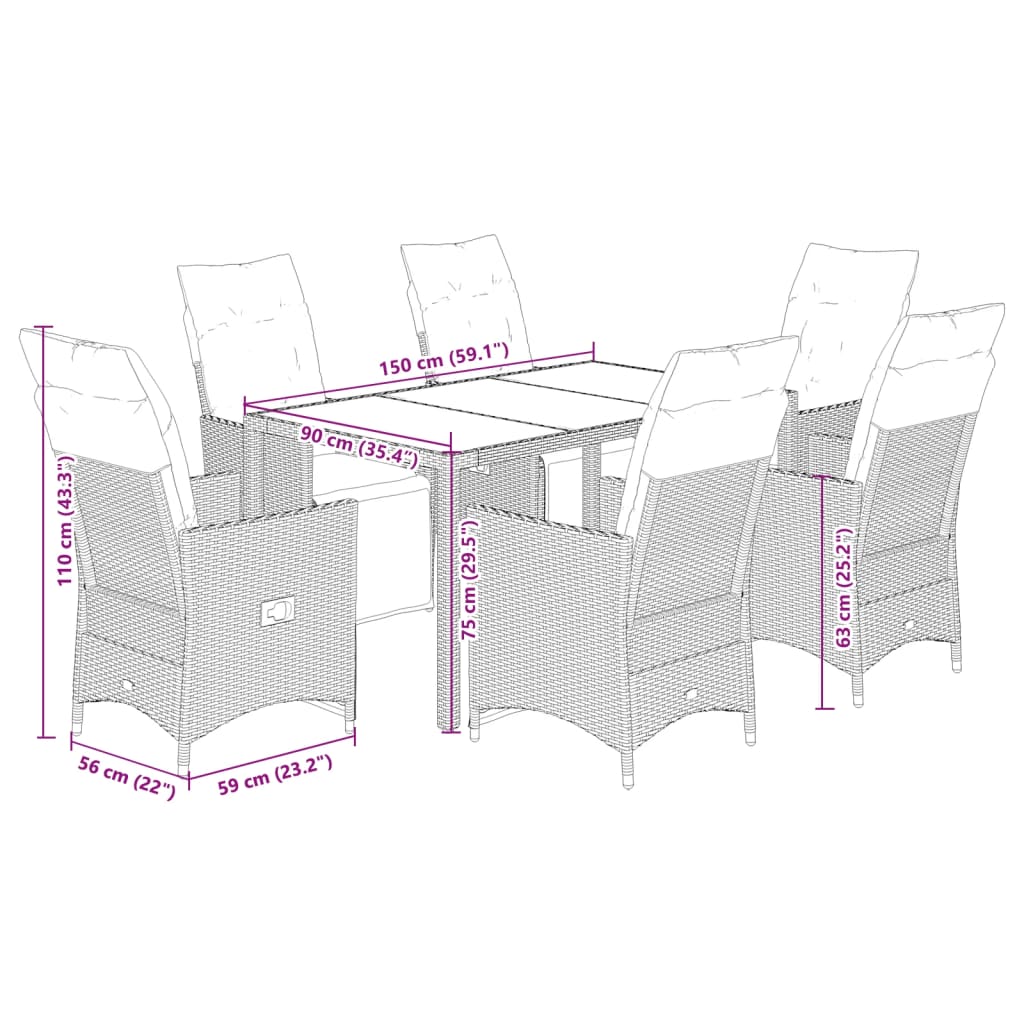 vidaXL Set bistro de grădină cu perne, 7 piese, gri, poliratan vidaXL Set bistro de grădină cu perne, 7 piese, gri, poliratan