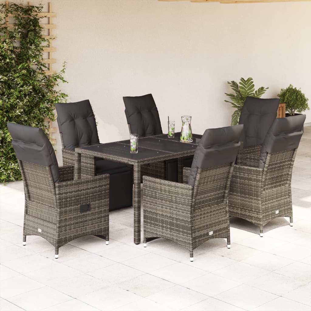 vidaXL Set bistro de grădină cu perne, 7 piese, gri, poliratan vidaXL Set bistro de grădină cu perne, 7 piese, gri, poliratan