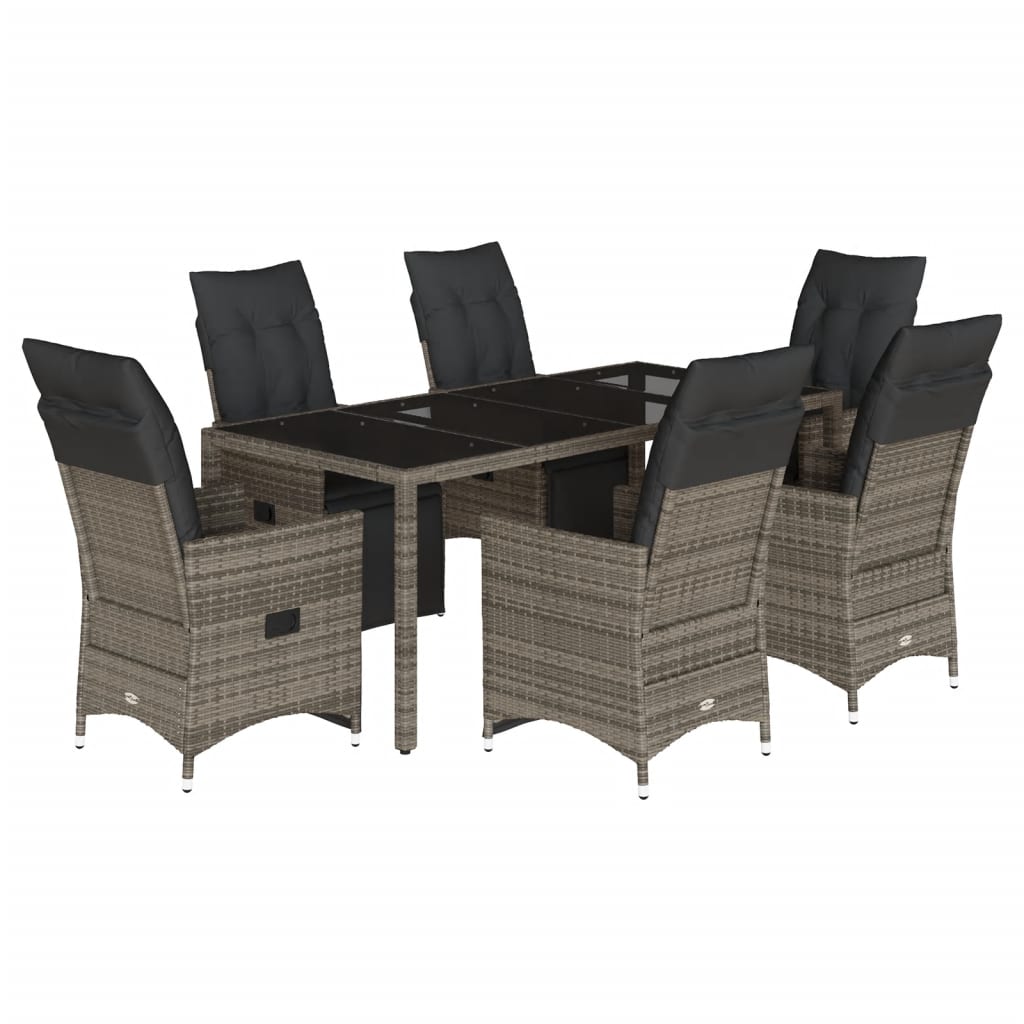 vidaXL Set bistro de grădină cu perne, 7 piese, gri, poliratan vidaXL Set bistro de grădină cu perne, 7 piese, gri, poliratan