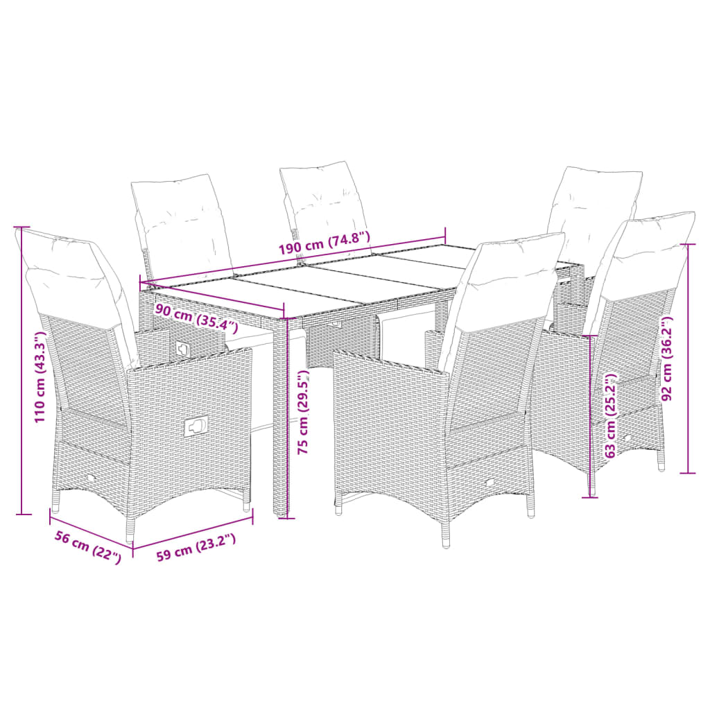 vidaXL Set bistro de grădină cu perne, 7 piese, gri, poliratan vidaXL Set bistro de grădină cu perne, 7 piese, gri, poliratan
