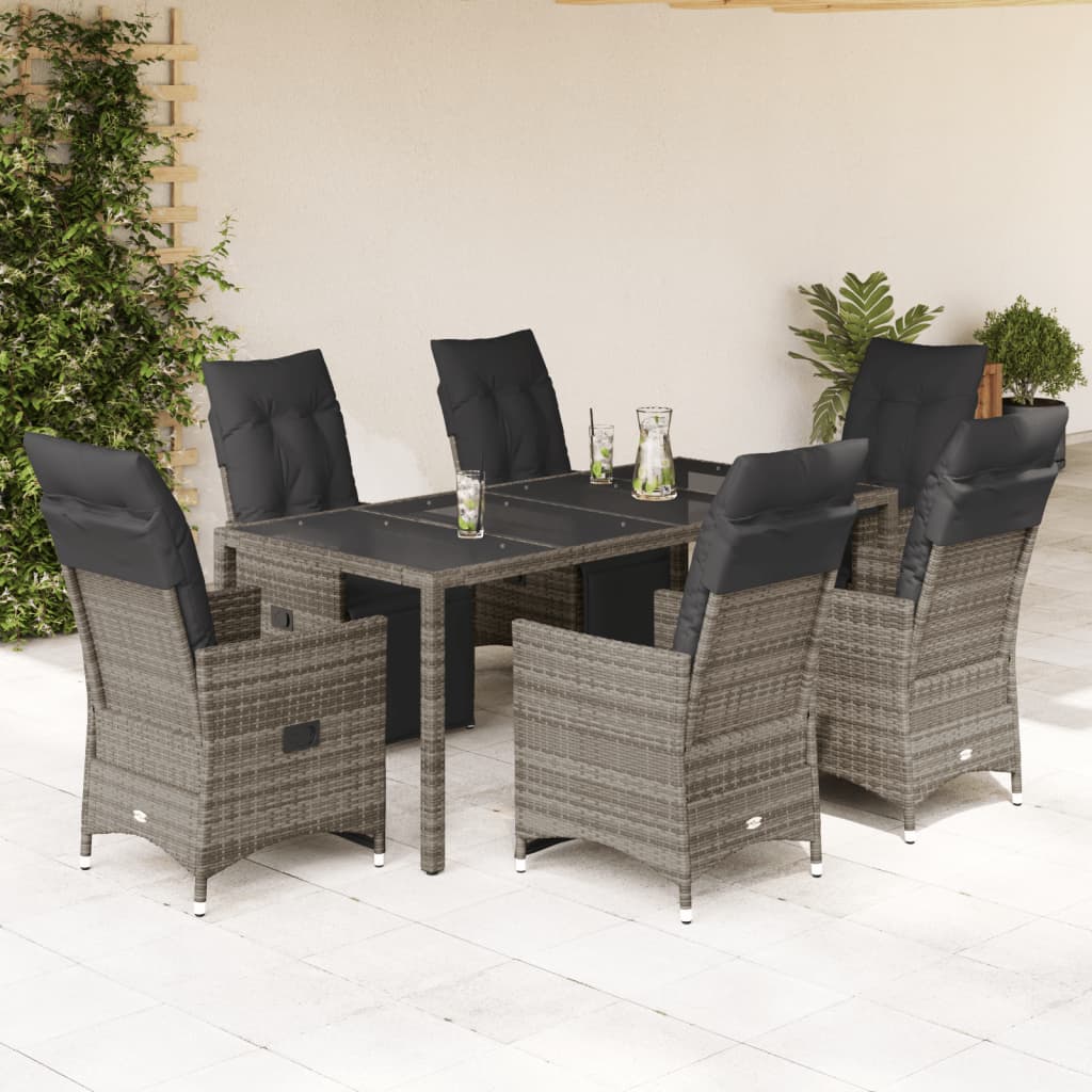 vidaXL Set bistro de grădină cu perne, 7 piese, gri, poliratan vidaXL Set bistro de grădină cu perne, 7 piese, gri, poliratan