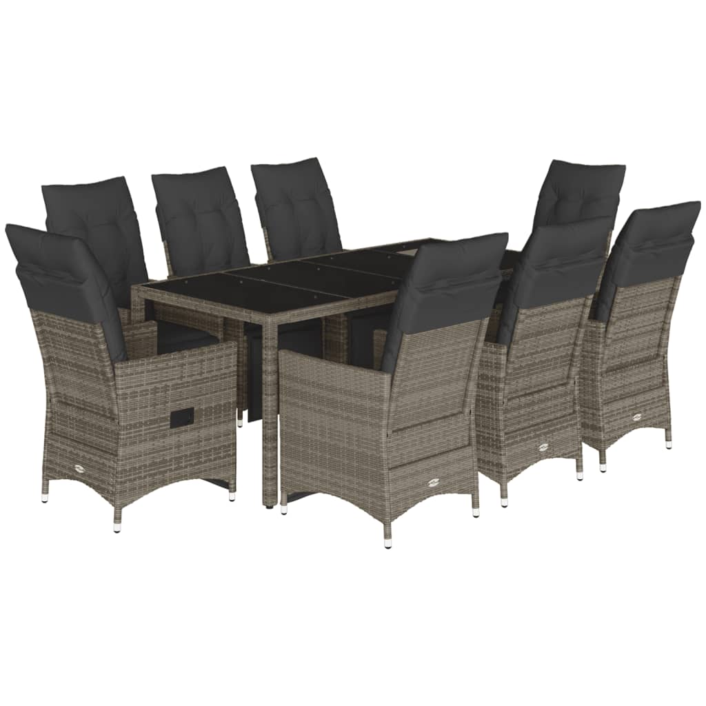 vidaXL Set bistro de grădină cu perne, 9 piese, gri, poliratan vidaXL Set bistro de grădină cu perne, 9 piese, gri, poliratan