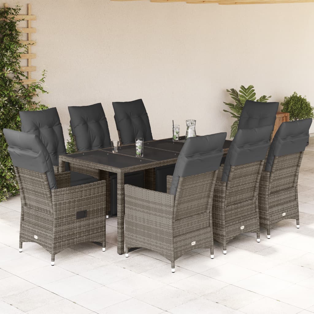vidaXL Set bistro de grădină cu perne, 9 piese, gri, poliratan vidaXL Set bistro de grădină cu perne, 9 piese, gri, poliratan