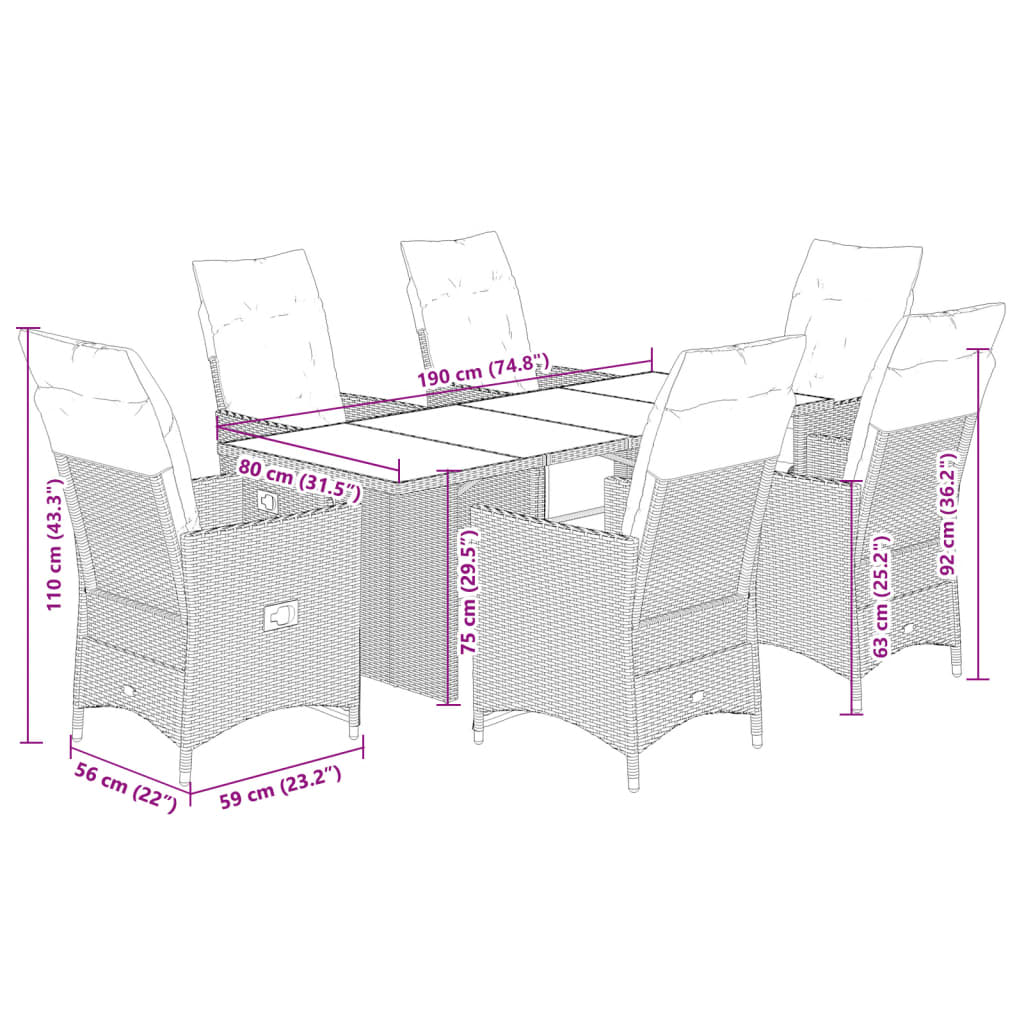 vidaXL Set bistro de grădină cu perne, 7 piese, gri, poliratan vidaXL Set bistro de grădină cu perne, 7 piese, gri, poliratan