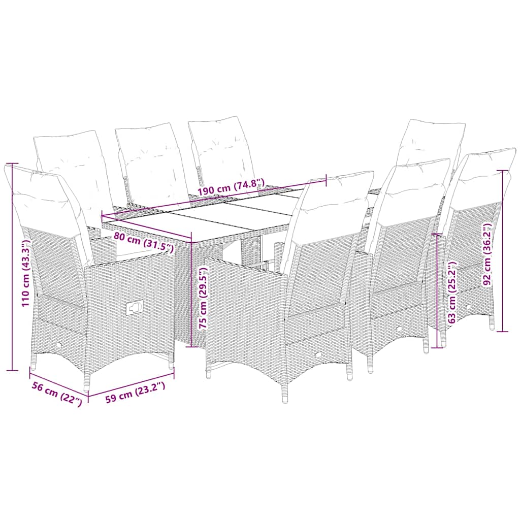 vidaXL Set bistro de grădină cu perne, 9 piese, gri, poliratan vidaXL Set bistro de grădină cu perne, 9 piese, gri, poliratan